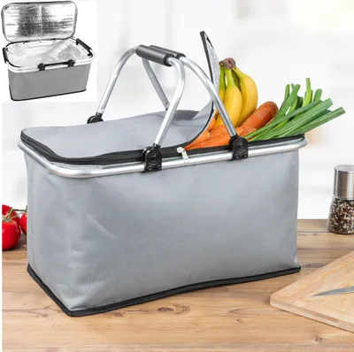 Produktbild von Alu Einkaufskorb Thermo Korb Klapp Kühltasche faltbar Picknick Camping Grau