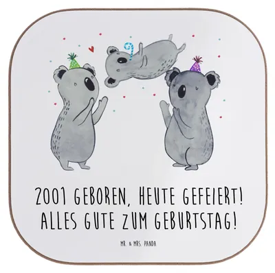 Produktbild von Mr. & Mrs. Panda Untersetzer für Gläser 2001 Geburtstag - Weiß - Geschenk, Tassenuntersetzer, Getränkeuntersetzer, Jahr, Geburtstagsgeschenk, Coaster, Glückwunsch, im