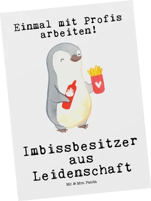 Produktbild von Mr. & Mrs. Panda Postkarte Imbissbesitzer Leidenschaft - Weiß - Geschenk, Ansichtskarte, Ansichtskarten, Spruch, Pommesliebe, Imbissverkäufer, Fotokarte, Lustig, Witzig