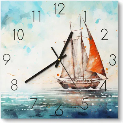 Produktbild von DEQORI Glasuhr 30x30 cm Zahlen 'Meeresträumerei' Wanduhr Glas Uhr Design leise Küchenuhr