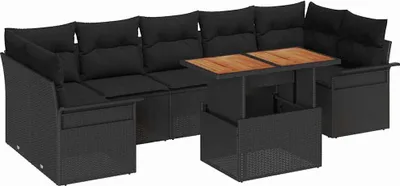 Zdjęcie produktu dla vidaXL Zestaw sof ogrodowych z poduszkami 8 szt. czarny