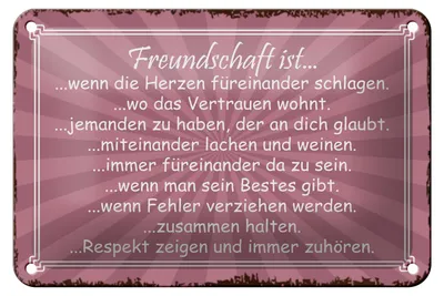 Produktbild von Blechschild Spruch 18x12cm Freundschaft ist wenn Herze