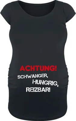 Produktbild von Umstandsmode T-Shirt Damen Achtung! Schwanger, Hungrig, Reizbar! schwarz S