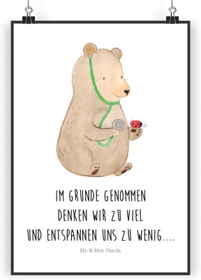 Produktbild von Mr. & Mrs. Panda Bild Bär Arzt DIN A5 - Weiß - Geschenk, Teddy, Kunstdruck, Wanddekoration, Plakat, Doktor, wanddeko, Ärztin, Professor, drucke, Professorin
