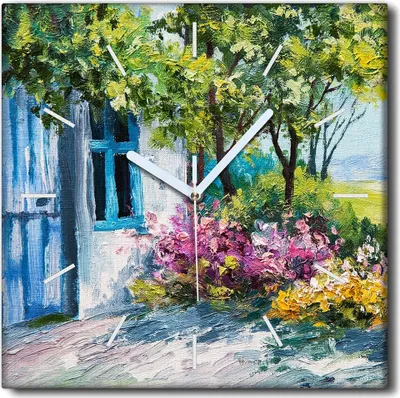 Produktbild von Coloray Uhr auf Leinwand 30x30 cm Wand Uhr Dekoration Wohnzimmer Segeltuch weiße Zeiger -Hausgartengarten.