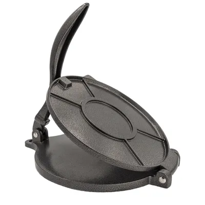 Zdjęcie produktu dla Intirilife Poręczna żeliwna prasa do tortilli empanada w kolorze czarnym - średnica 18 cm - Do formowania makaronu, np. płaskiego chleba, ciasta na pizzę, tortilli itp