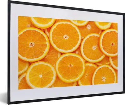 Produktbild von MuchoWow® Gerahmtes Poster Orange - Obst - Orange 60x40 cm - Poster mit Schwarzem Bilderrahmen Wandposter Rahmen Foto Bilder - Schlafzimmer - Plakat in Rahmen - Drucken