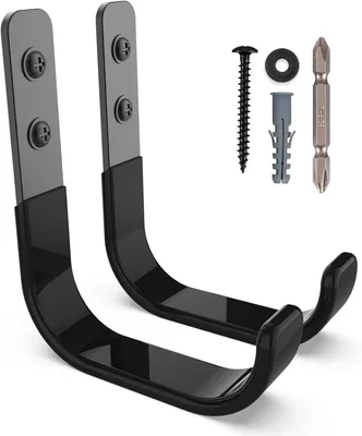 Produktbild von Set mit 2 Garagenwandhaken, Werkstatt-/Garagenaufbewahrungshaken, wandmontierter Gartengerätehalter, schwarze Universalhaken, robuste Wandhalterungen (10 cm, 25 kg)