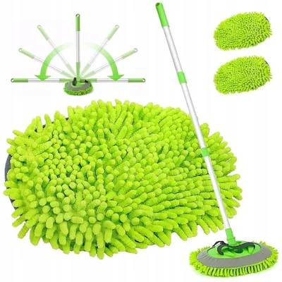 Produktbild von Teleskopische Waschbürste für Autos Chenille Mikrofaser 3 Mopköpfe