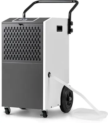 Produktbild von 73 L/Tag Luftentfeuchter, Raumentfeuchter mit 24h Timer, automatischer Abtauung & Entleerung, kommerzieller Entfeuchter mit Rollen, Entfeuchtungsgerät für Garagen, Fabriken & Keller (Weiß)