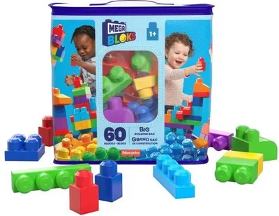 Zdjęcie produktu dla Mega Bloks Sac Medium Classique, 60 Briques de Construction, Nouvelles Couleurs, Wiek 12m+ , Torba Ekologiczna Bez PVC