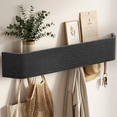 Produktbild von Verdego Wandgarderobe aus Holz 50 x 10 x 7,5 cm, Moderne Wandhaken mit versteckten Haken, Garderobenhaken, Minimalistischer Stil, Schwarz