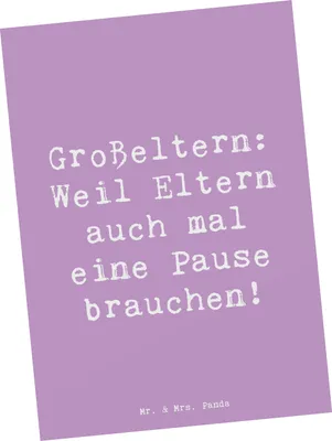 Produktbild von Mr. & Mrs. Panda Postkarte Spruch Großeltern Pause - Lavendeltraum - Geschenk, Grußkarte, Dankeschön, Elternpause, Weisheit, Enkelkinder, einzelkarte, Ansichtskarten