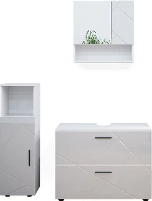 Produktbild von Badmöbel-Set Vicco Irma Weiß Hochglanz 3 Teile, mit Midischrank, Model 38070