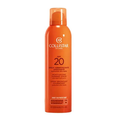 Zdjęcie produktu dla Collistar Moisturizing Tanning Spray SPF20, Spray z filtrem przeciwsłonecznym, Ciało, twarz i włosy, Spray, Nawilżający, Kojąca, 200 ml, Dorośli