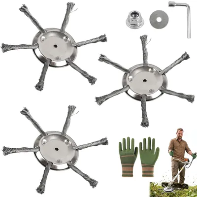 Produktbild von 3 Stück Drahtkopf-Aufsätze für Rasentrimmer, Stahl-Draht-Rasentrimmer (15 cm / 5,5 mm), Ersatzkopf für Rasentrimmer und Motorsensen