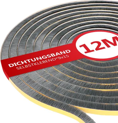 Produktbild von Selbstklebende Bürstendichtung für Türen und Fenster - 12 m Dichtungsband von 9 mm x 15 mm - Insektenschutz und Geräuschdämmung