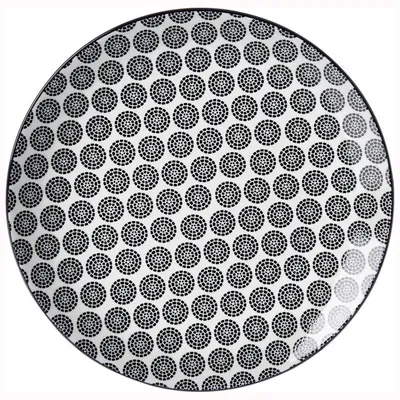 A single plate with a black and white circular pattern.