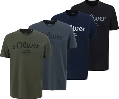 Produktbild von s.Oliver Herren T-Shirt, 4er Pack - Basic, Logoprint, Rundhals, Baumwolle Blau/Dunkelgrün/Dunkelgrau/Schwarz M