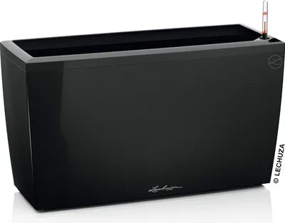 Produktbild von LECHUZA-Pflanzgefäß CARARO Premium Schwarz Hochglanz | Pflanzgefäß mit Bewässerungssystem und Rollen | Hochglanz-Oberfläche| 75 x 30 x 42,5 cm | 18809
