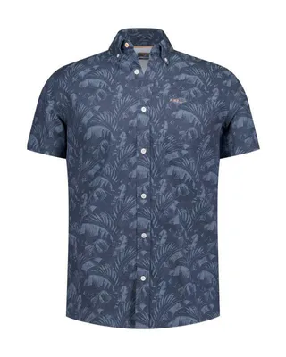 Produktbild von New Zealand Auckland Herrenhemd, Kurzarm, Blau mit Palmen-Print, 100% Baumwolle, Button-Down-Kragen, Gr. L
