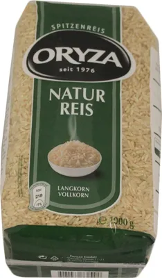 A bag of Oryza Naturreis Langkorn- und Vollkornreis.