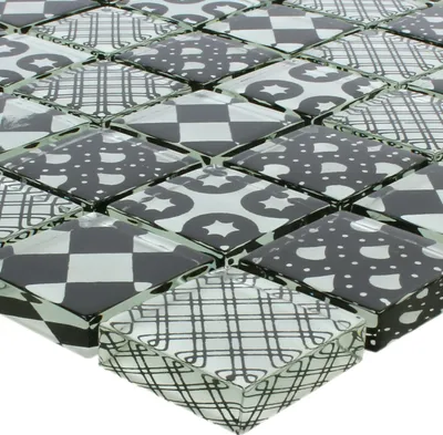 Produktbild von Mosaikfliesen Glas Rainbow Schwarz Weiss