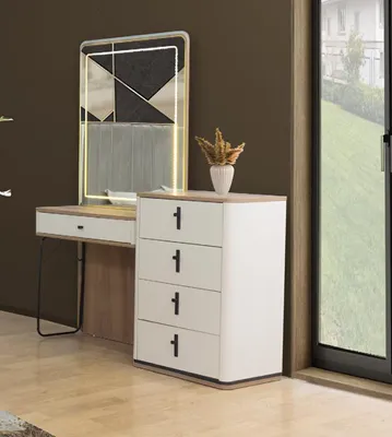 Produktbild von Kommode mit Spiegel Schrank Schminktisch Mit Beleuchtung Schubladen Weiß