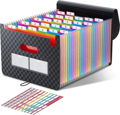 Zdjęcie produktu dla Teczka na dokumenty formatu A4, 26 przegródek, z możliwością rozbudowy, segregator, duży format, teczka z przegródkami, segregator, pudełko, segregator na dokumenty, przenośny system do sortowania dokumentów do użytku biurowego lub domowego