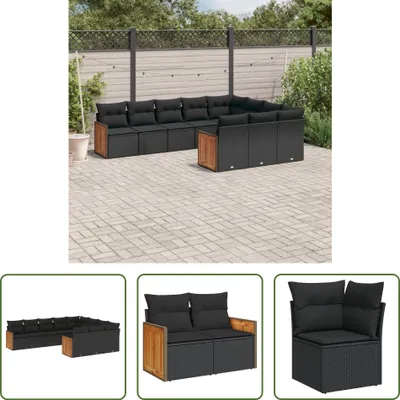 Produktbild von The Living Store 10-tlg. Garten-Sofagarnitur mit Kissen Schwarz Poly Rattan