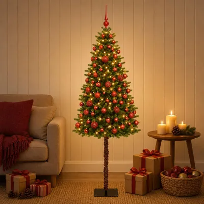 Zdjęcie produktu dla Sztuczne drzewko świąteczne z ozdobami, wysokość 180 cm, 300 diod LED