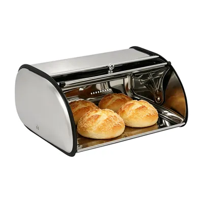 Image de Boîte à pain, boîte de cuisine, boîte à pain avec couvercle, panier à pain, récipient à pain, boîte de rangement en acier inoxydable