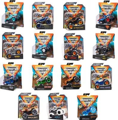 Produktbild von Monster Jam Original Truck mit Stunt-Hindernis im Maßstab 1:64 (Sortierung mit verschiedenen Designs, Zufallsauswahl), Auto, 3 Jahr(e), Kunststoff, Mehrfarbig