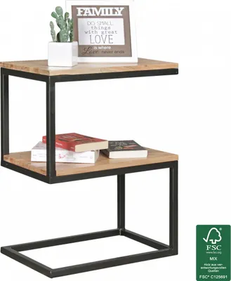 Zdjęcie produktu dla Stolik boczny AKOLA w kształcie litery S lite drewno akacja / metal 45 x