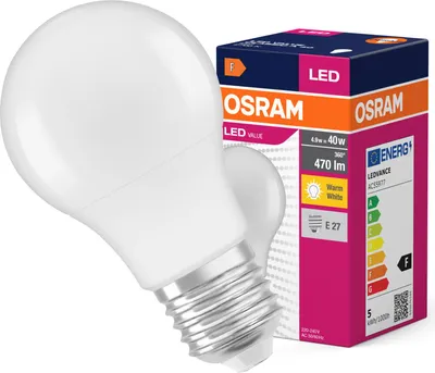 Zdjęcie produktu dla Żarówka LED A60 E27 4.9W = 40W 470lm 2700K Ciepła 150° VALUE CLASSIC Osram