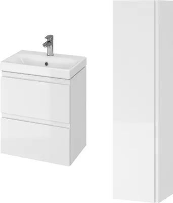 Produktbild von BADLAND Badmöbel Set MODUO SLIM 50 Waschbecken-Unterschrank, Hochschrank 160x40x34, Türen mit Spiegel, Weiß