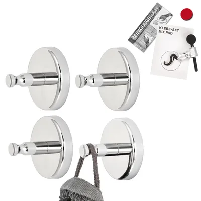 Immagine prodotto di bremermann serie bagno LUCENTE - Set di 4 ganci per asciugamani con set di adesivi, in acciaio inox cromato