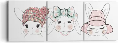 Produktbild von Bild auf Leinwand - Leinwandbild - Bunnys Hüte Illustration Kinder - 90x30cm - Wand Bild - Wanddeko - Leinwanddruck - Bilder - Kunstdruck - Wanddekoration - Leinwand bilder - Wandkunst - CA90x30-2852