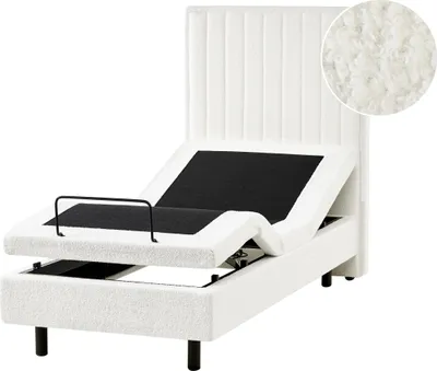 Produktbild von BELIANI Polsterbett Cremeweiß Bouclé Stoffbezug Gesteppt 80x200 cm Elektrisch Verstellbar Fernbedienung Hohes Kopfteil Kinderzimmer Einzelbett