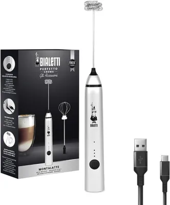 Produktbild von Elektrischer Milchaufschäumer mit 3 Geschwindigkeitsstufen, 2 austauschbaren Schneebesen, USB-Aufladung, Edelstahl, für Milch, Kakao und Kaffee