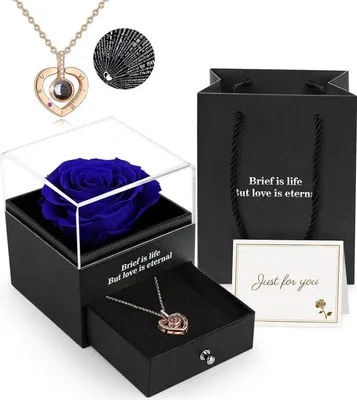 Obrázok produktu pre ADAZ Eternal Real Rose with I Love You Necklace Blue - Darčeková krabička pre ňu - Valentín Deň matiek Svadobné výročie