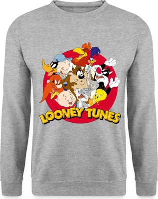 Produktbild von Spreadshirt Looney Tunes Bugs Bunny Logo Gruppenbild Uni Pullover, L, Weißgrau meliert