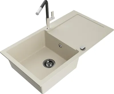 Immagine prodotto di Mexen Leo lavello da cucina in granito a 1 vasca con scolapiatti e miscelatore Flora, beige - 6501-69-670401-07-B
