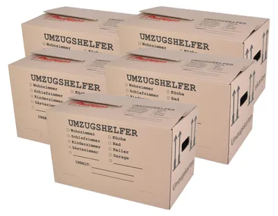 Image de BURI carton de déménagement 5 pièces imprimé 59x34x35cm charge jusqu'à 30kg rangement caisse