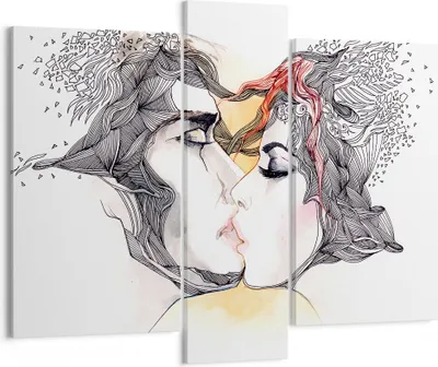 Produktbild von Bild auf Leinwand - Leinwandbild - Paar Küssen Abstraktion - 95x80cm - Wand Bild - Wanddeko - Leinwanddruck - Bilder - Kunstdruck - Wanddekoration - Leinwand bilder - Wandkunst - CB95x80-3005