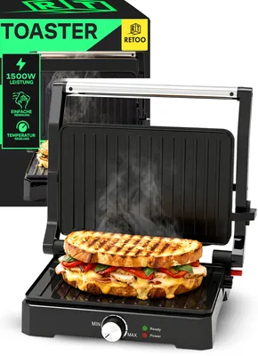 Produktbild von Kontaktgrill, Tischgrill 1500W, Elektrogrill Sandwichmaker Panini Grill Sandwich Maker, geöffnete 180°, Retoo