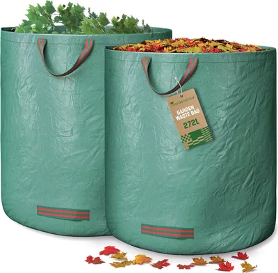 Produktbild von GardenGloss® 2X Gartenabfallsack mit Griffen - 272L Hohes Fassungsvermögen - UV-Stabil und Wasserabweisend - Wiederverwendbarer, Stabiler Gartensack