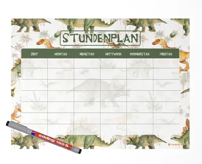 Produktbild von Friendly Fox magnetischer Stundenplan Dino, DIN A4 Stundenplan abwischbar, Stundenplan 1. Klasse Junge, inkl. Folienstift