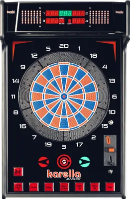 Produktbild von Karella elektronische Dartscheibe E-Master inkl. 6 Softdarts, Profi E-Dartboard,  EU, Dartautomat erhältlich mit Münzprüfer, bis 4 Spieler