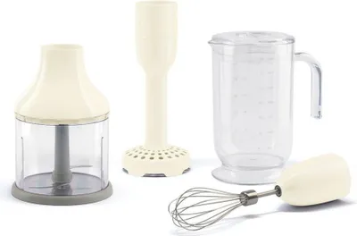 A collection of kitchen appliance attachments on a white background.